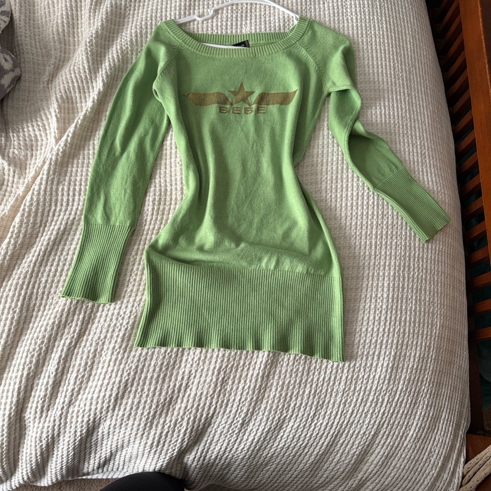 Bebe Lime Green Knit Dress with Gold Logo